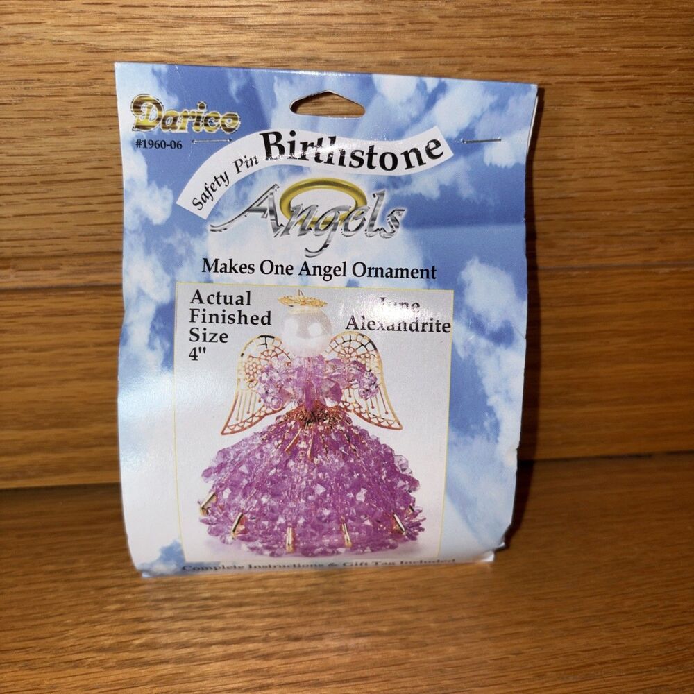 Vintage Darice Birthstone Angel Safety Pin Angel June Alexandrite 4 Ornament Kit